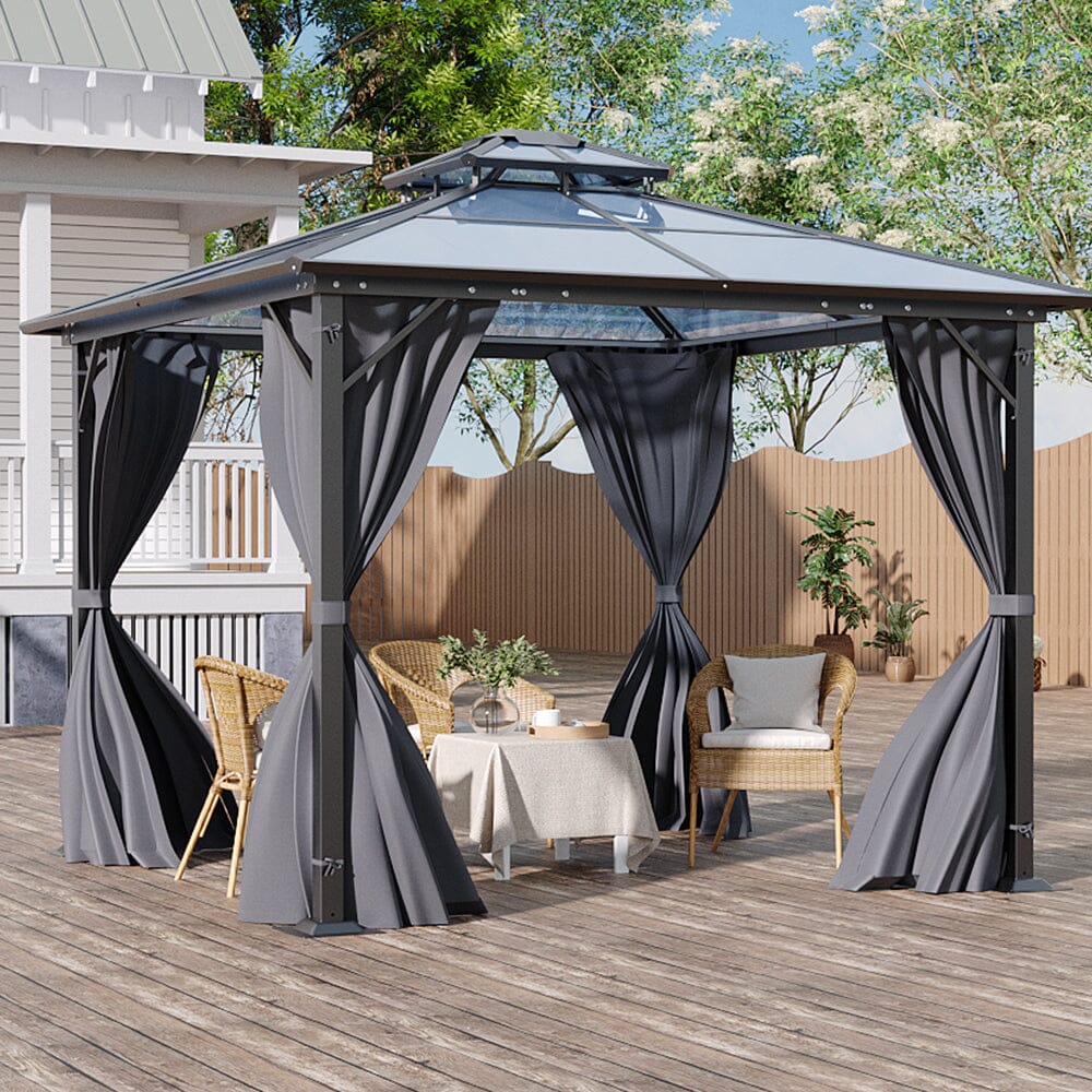 3*3*2.7m Half Iron Half Aluminium Double-top Sun Canopy with Surround Fabric Living and Home