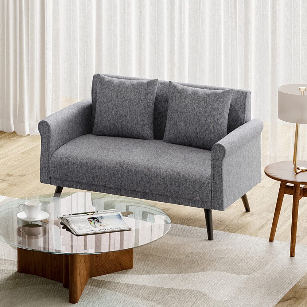 Modern Upholstered Fabric Sofa 2 Seater with 2 Pillows in Grey 2 Seater Sofas Living and Home