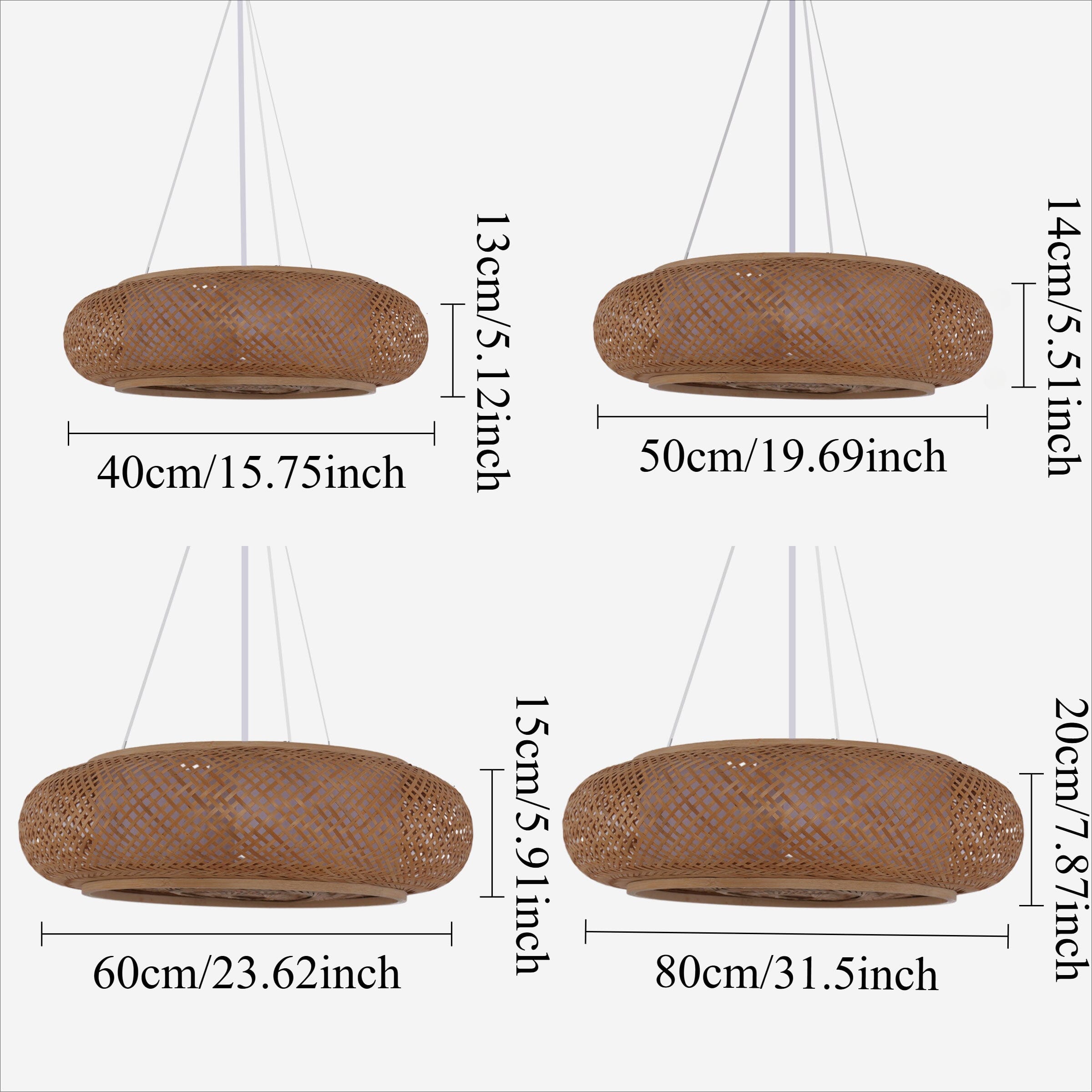 Lightsin Handcrafted Japanese-Style Natural Bamboo Finish Flat Rattan Ceiling & Pendant Light Living and Home