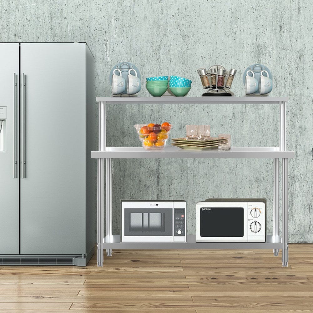 2 Tiers Commercial Kitchen Prep Table Stainless Steel Work Table Commercial Work Tables Living and Home