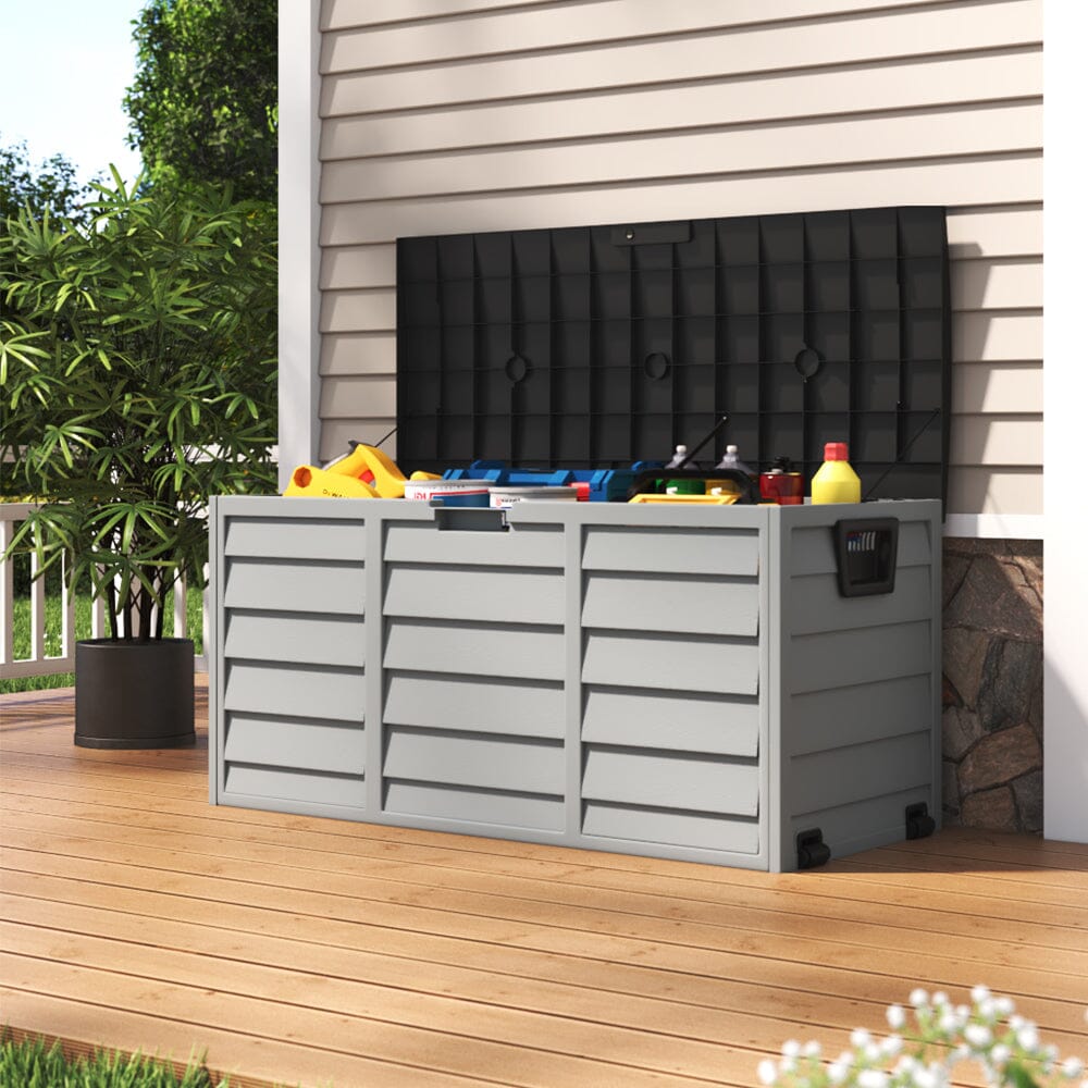 3ft L Grey Garden Storage Chest Box with Brown/Black Cover Garden Storage Boxes Living and Home Grey+Brown