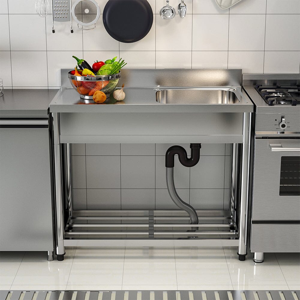 Stainless Steel One Compartment Commercial Sink with Left Drainboard Kitchen Sinks Living and Home