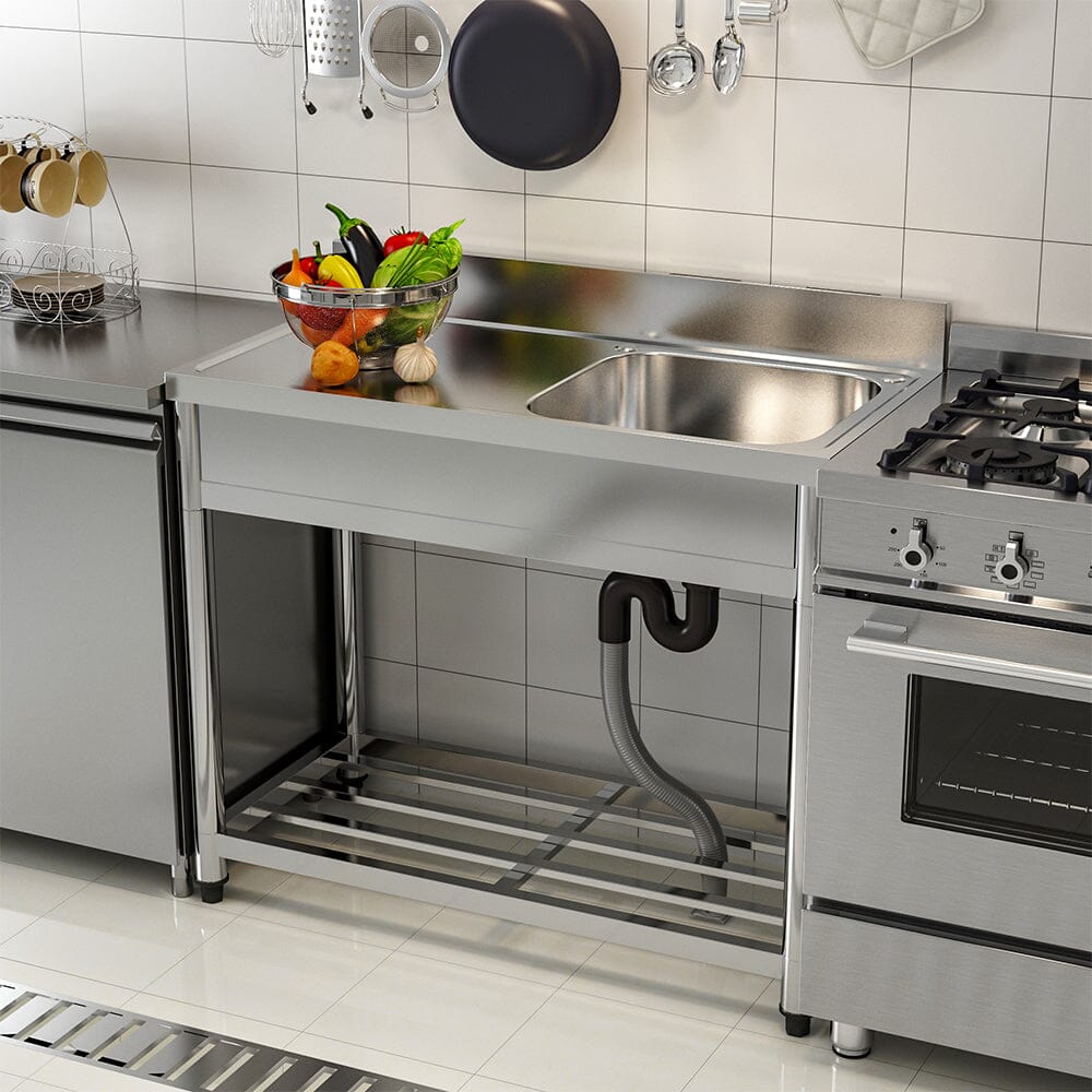 Stainless Steel One Compartment Commercial Sink with Left Drainboard Kitchen Sinks Living and Home