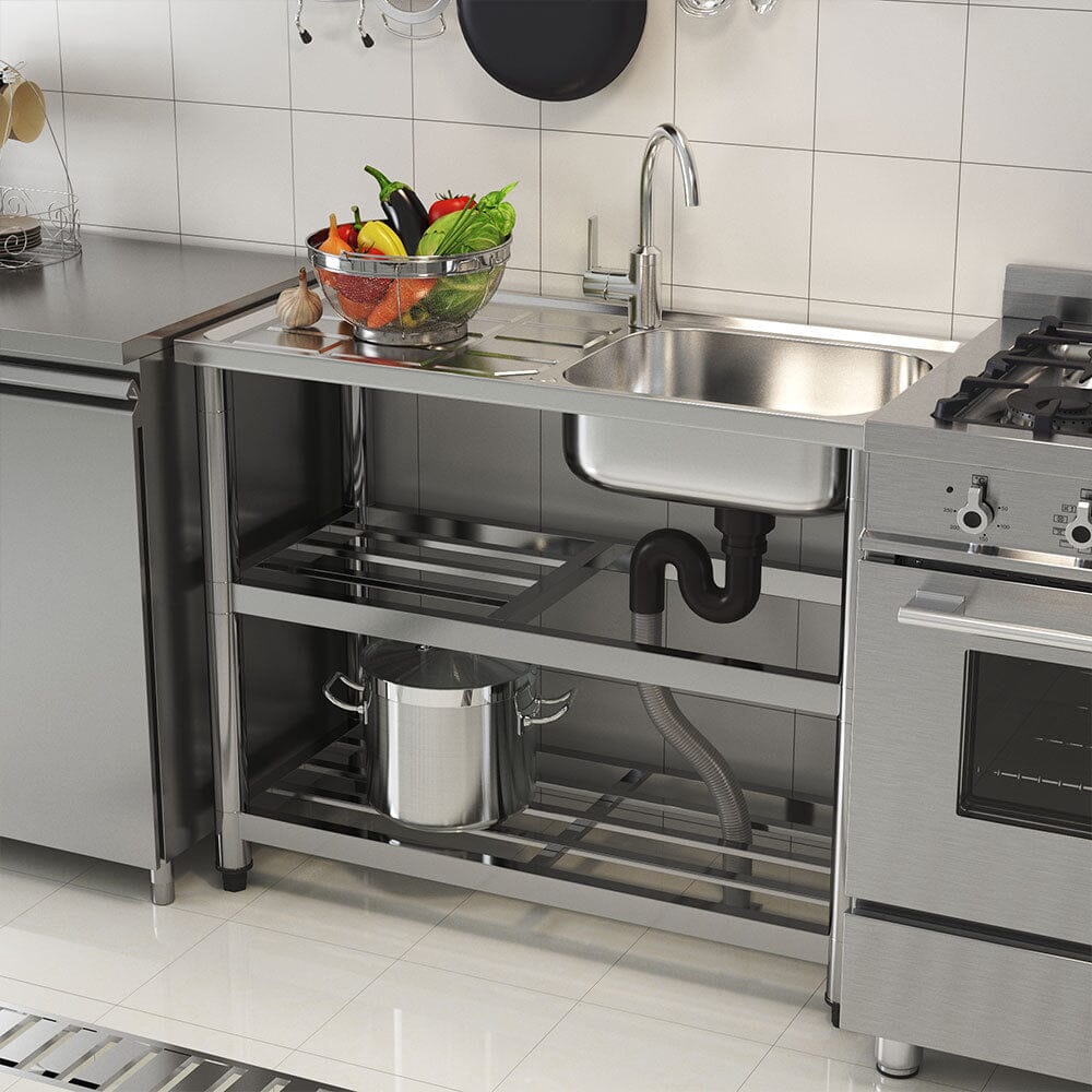 Stainless Steel One Compartment Sink with Drainboard and Shelf Living and Home