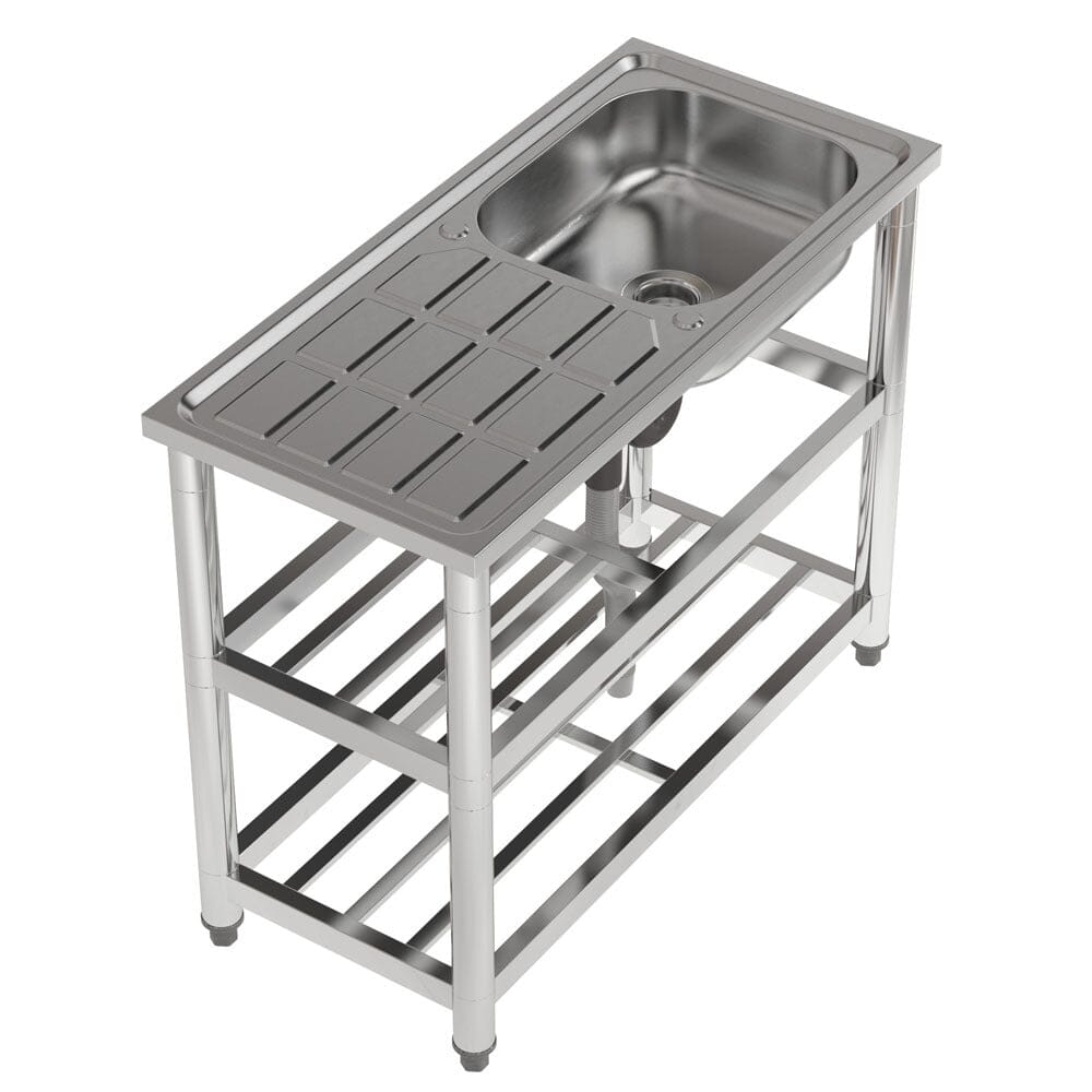 Stainless Steel One Compartment Sink with Drainboard and Shelf Living and Home