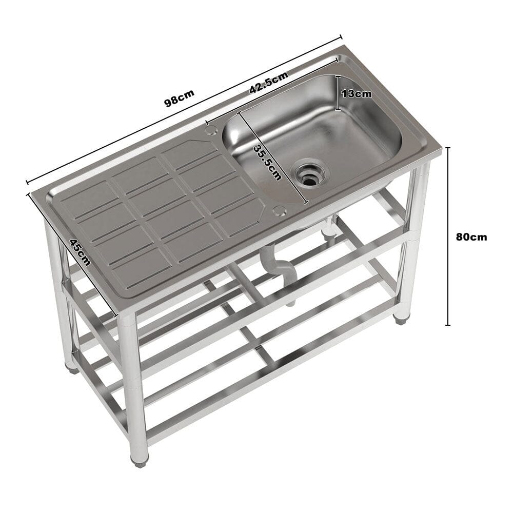 Stainless Steel One Compartment Sink with Drainboard and Shelf Living and Home