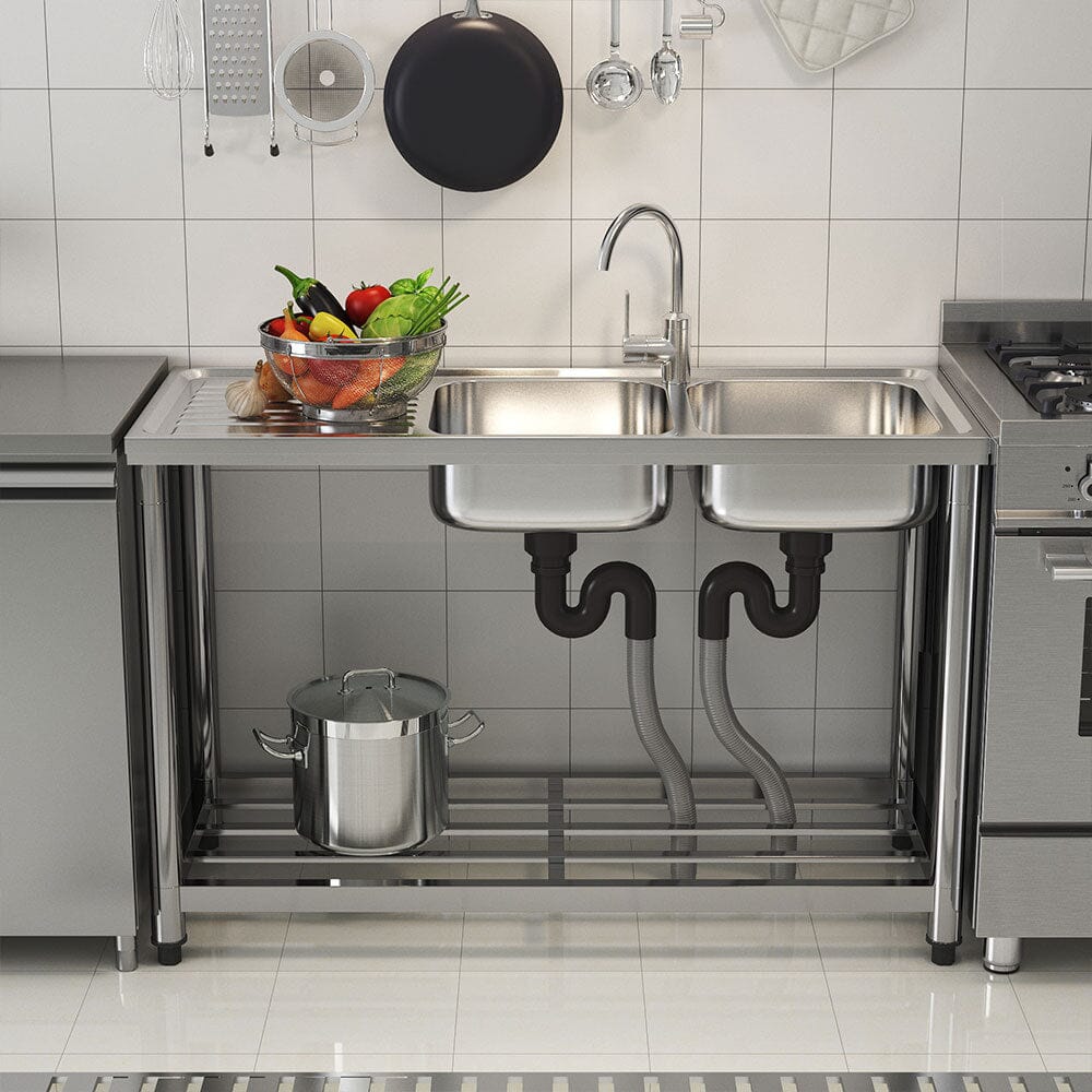 Stainless Steel One Compartment Sink with Drainboard and Shelf Living and Home