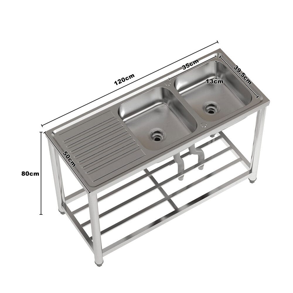 Stainless Steel One Compartment Sink with Drainboard and Shelf Living and Home