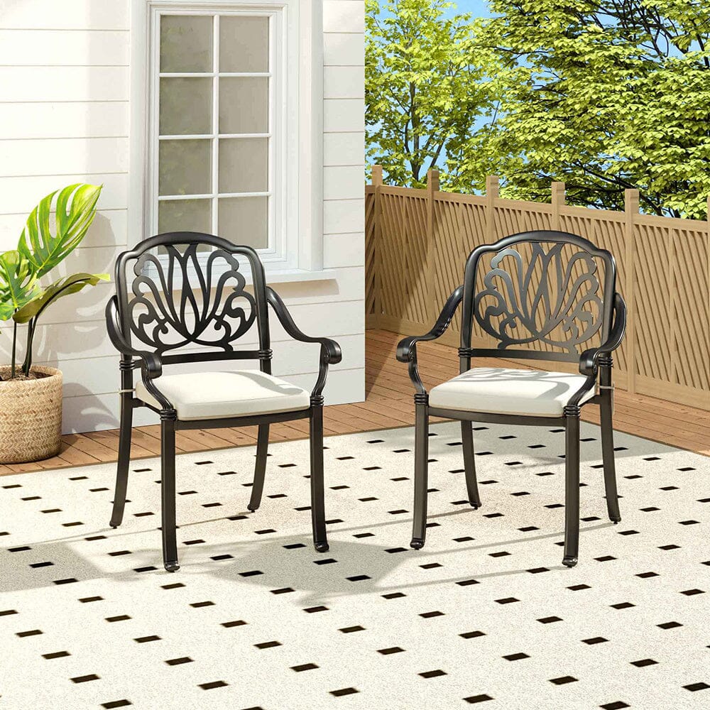 Set of 2 Outdoor Cast Aluminum Dining Chairs with Cushions Patio Side Chairs Living and Home