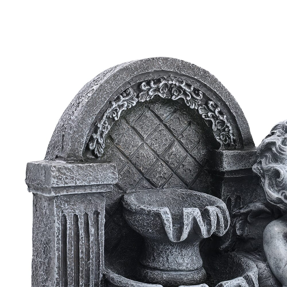 Grey Tabletop Resin Cherub Fountain with LED Light Indoor Table Decorations Living and Home