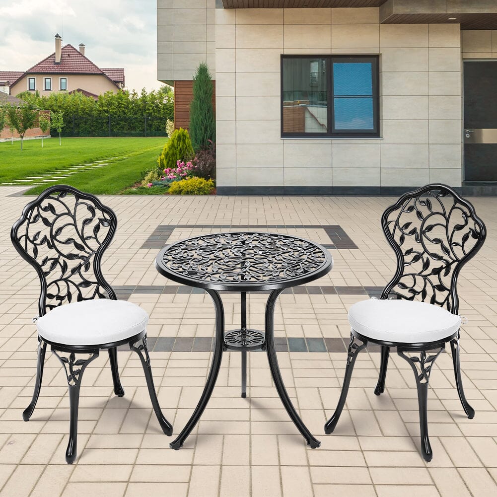 3pcs Black Cast Aluminum Bistro Table and Chairs Set – Living and Home