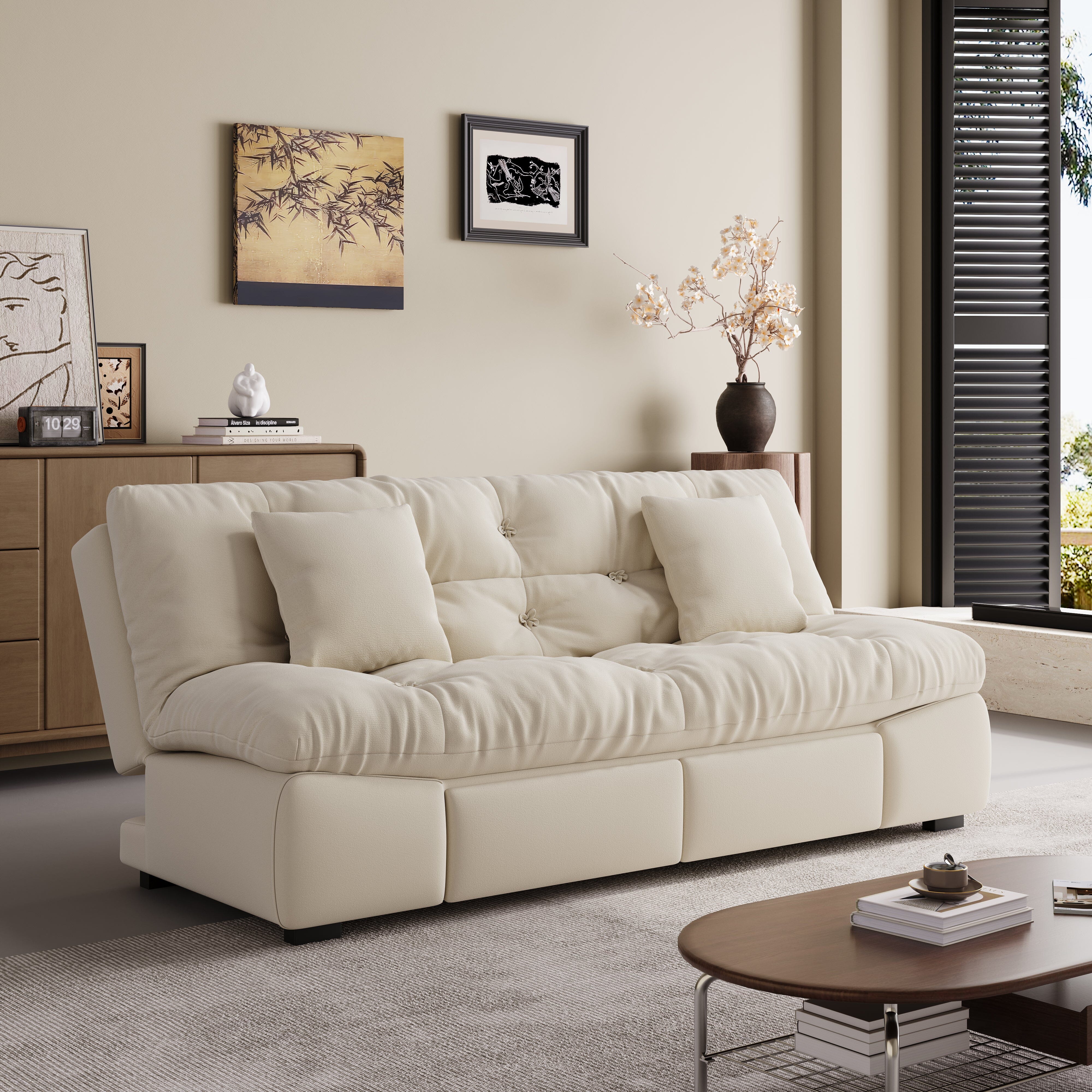 Cottonfy Upgrade Cream Cloud Double Folding Sofa Bed with Storage