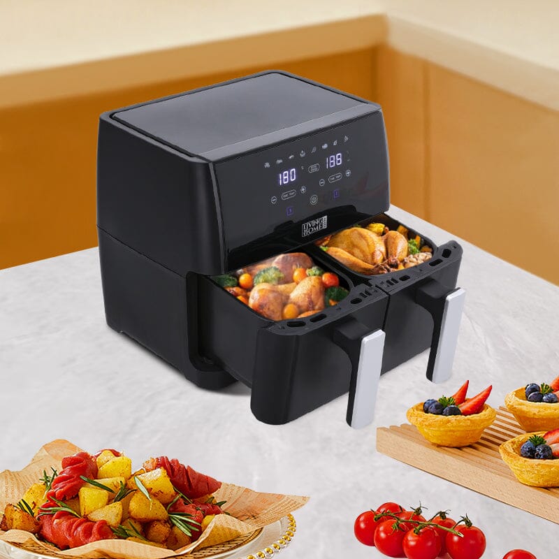 8L Black Touch Screen Air Fryer with Dual Basket Air Fryers Living and Home