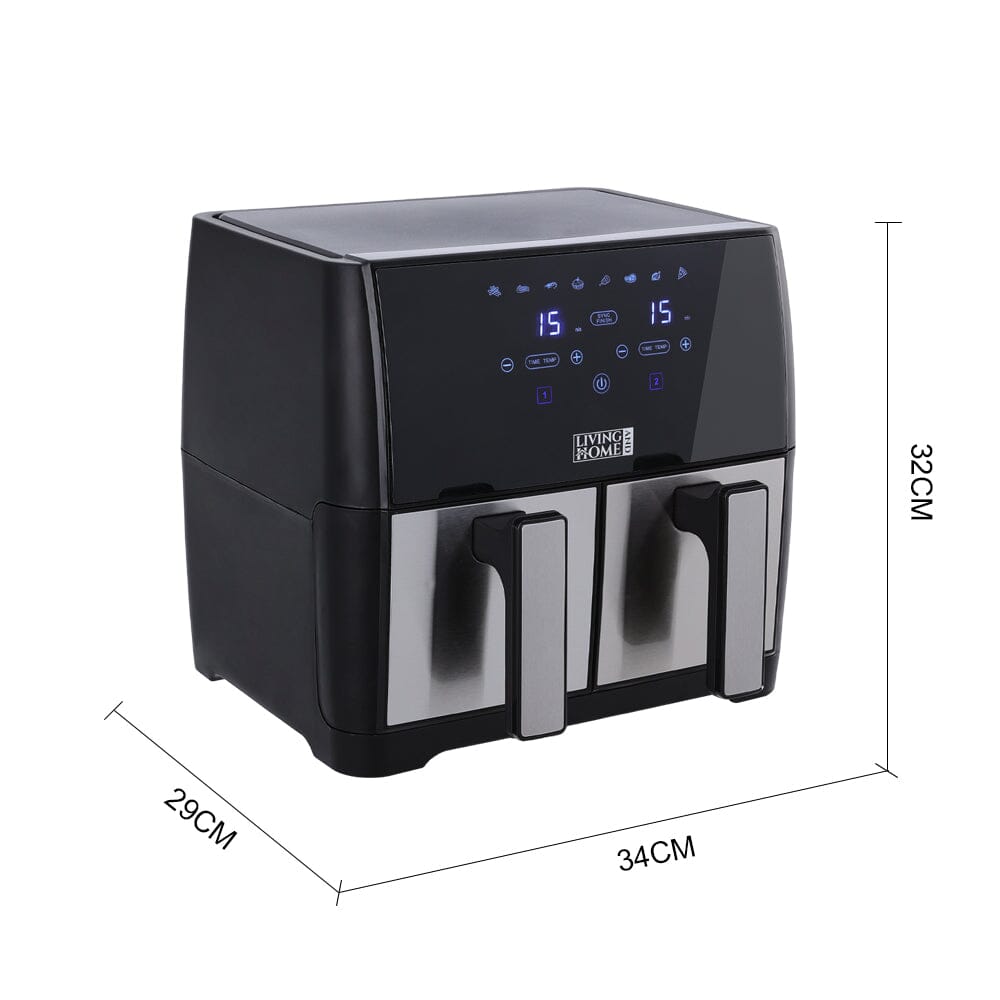 8L Black Touch Screen Air Fryer with Dual Basket Air Fryers Living and Home