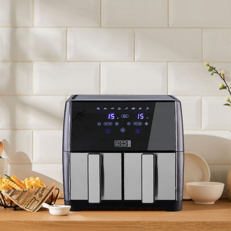 8L Black Touch Screen Air Fryer with Dual Basket Air Fryers Living and Home