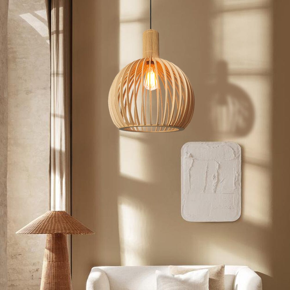 Lightsin Scandinavian LED Wooden Birdcage Pendant Light Lightsin UK