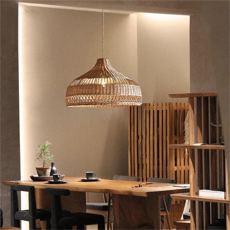 Lightsin Handwoven Rattan Woven Pendant Light Retro Country Lamp Fixture Lightsin UK D40cm In Stock