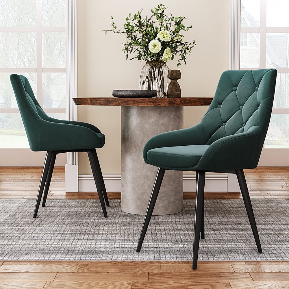 88cm Height Set of 2 Green Dining Chair Accent Chair Velvet Upholstery Dining Chairs Living and Home
