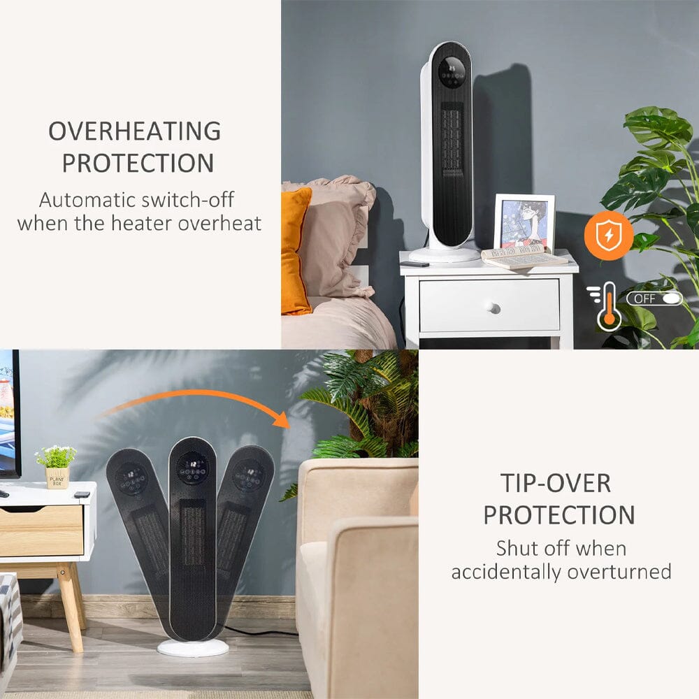 2ft H White Digital PTC Ceramic Heater with Remote Control Freestanding Patio Heaters Living and Home