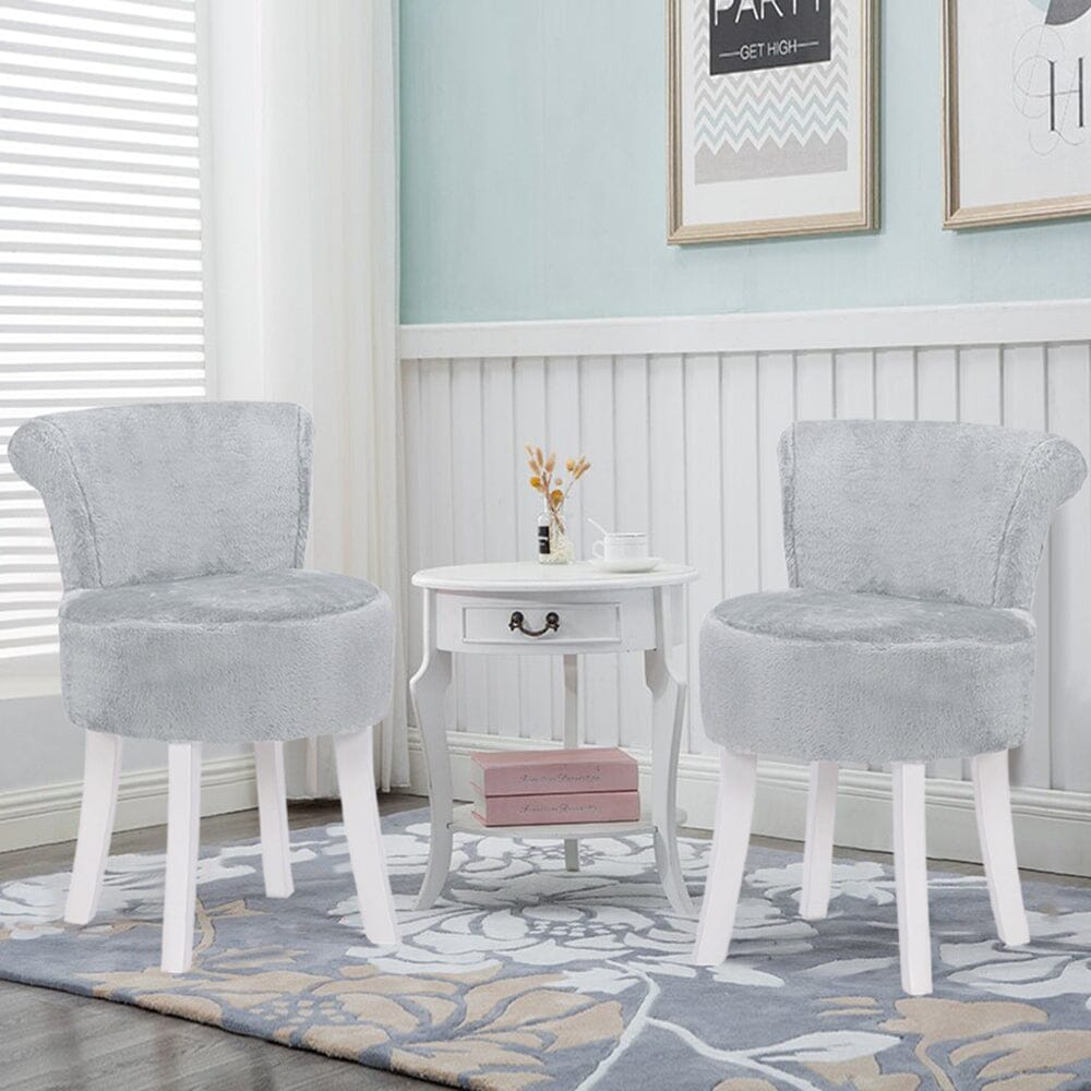 Modern Plush Upholstered Dressing Table Chair with White Legs Cocktail Chairs Living and Home Gray 2 Units