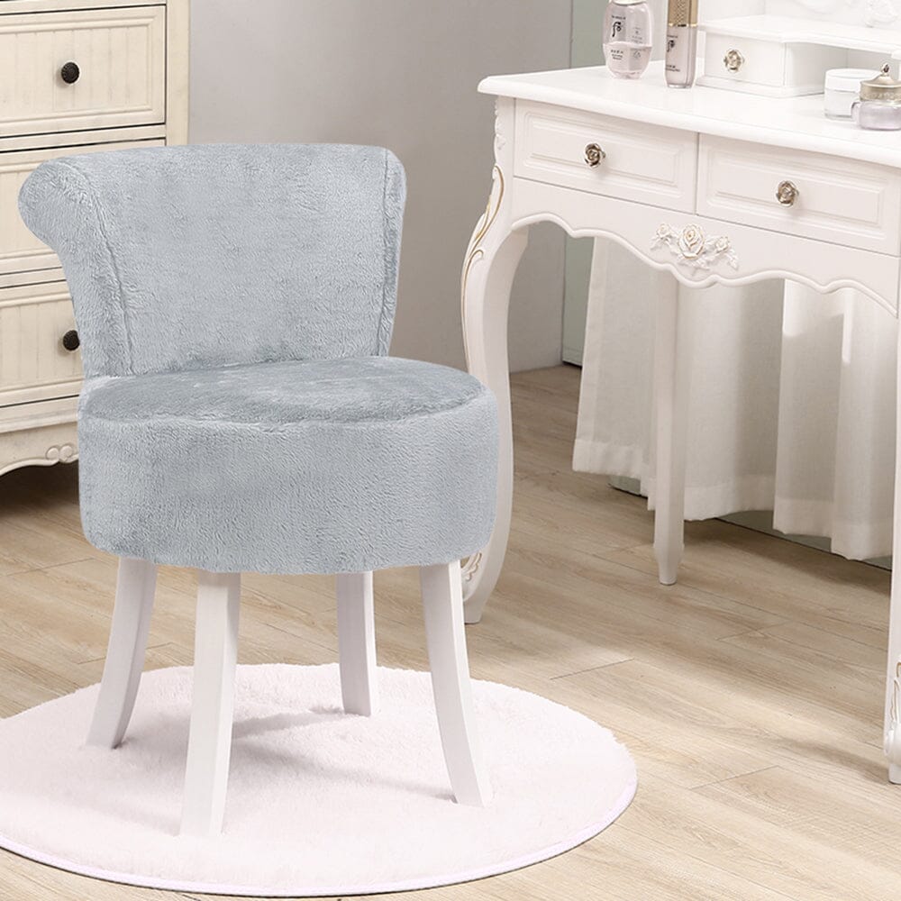 Modern Plush Upholstered Dressing Table Chair with White Legs Cocktail Chairs Living and Home Gray 1 Unit