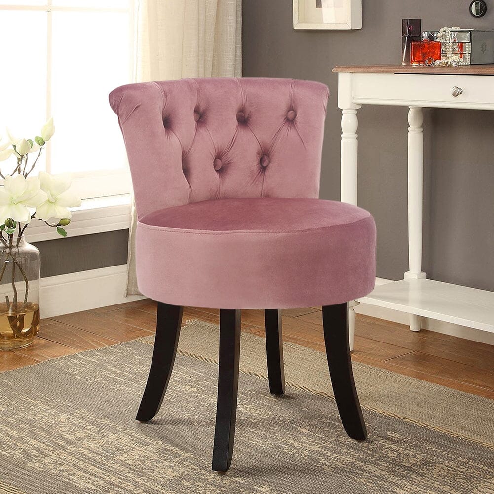 Modern Upholstered Buttoned Stool for Dressing Table Cocktail Chairs Living and Home Ash Pink Velvet 2 Units