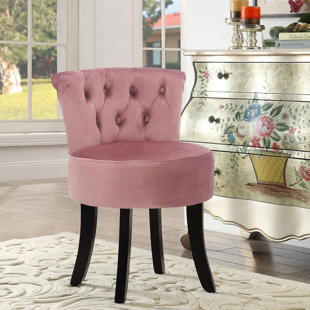 Modern Upholstered Buttoned Stool for Dressing Table Cocktail Chairs Living and Home Ash Pink Velvet 1 Unit