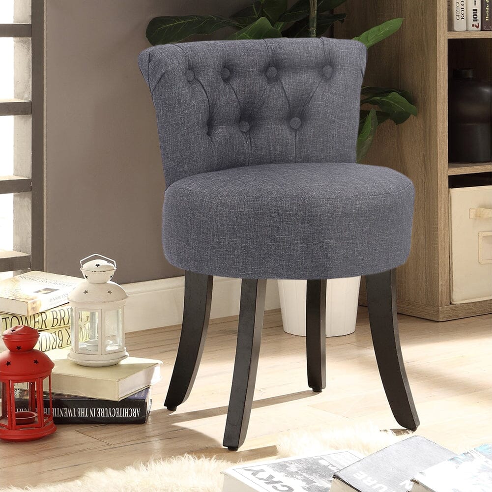 Modern Upholstered Buttoned Stool for Dressing Table Cocktail Chairs Living and Home Dark Gray Linen 2 Units