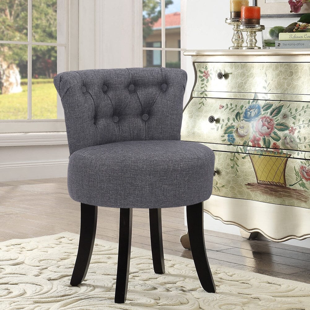 Modern Upholstered Buttoned Stool for Dressing Table Cocktail Chairs Living and Home Dark Gray Linen 1 Unit
