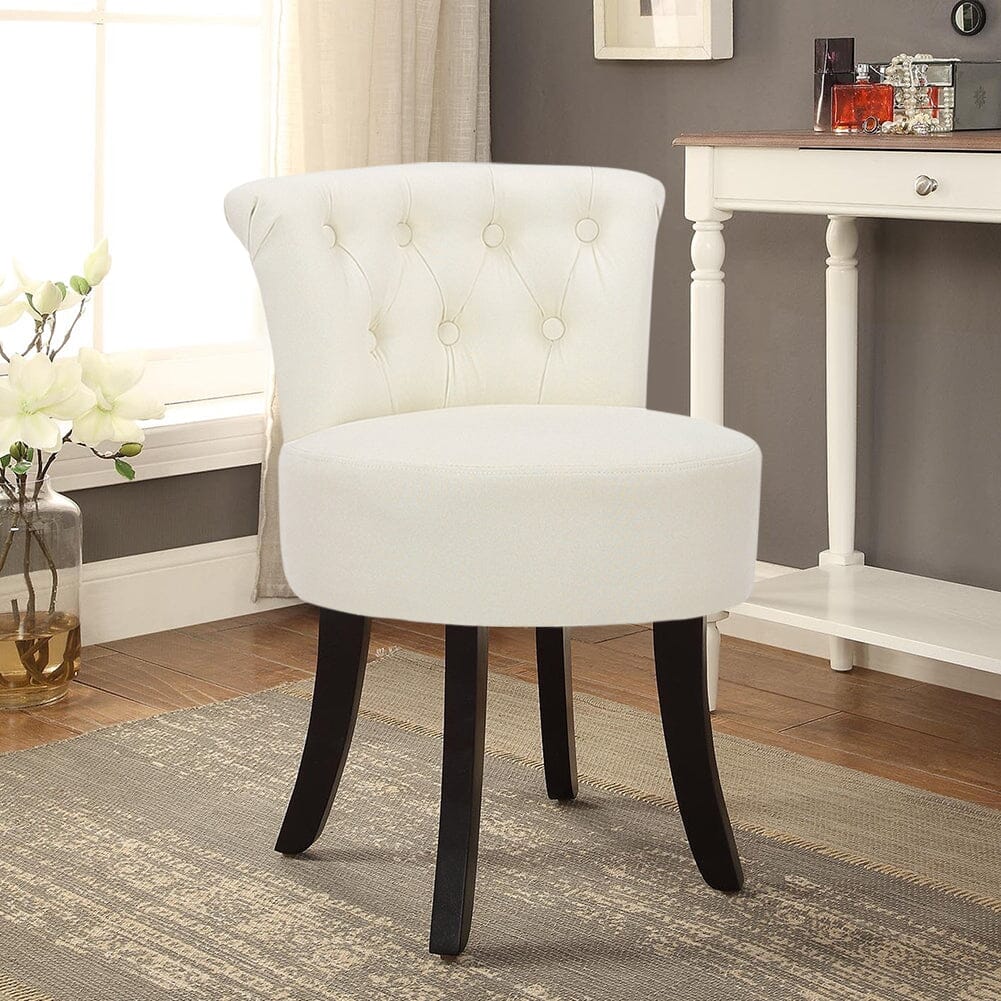 Modern Upholstered Buttoned Stool for Dressing Table Cocktail Chairs Living and Home White Linen 2 Units