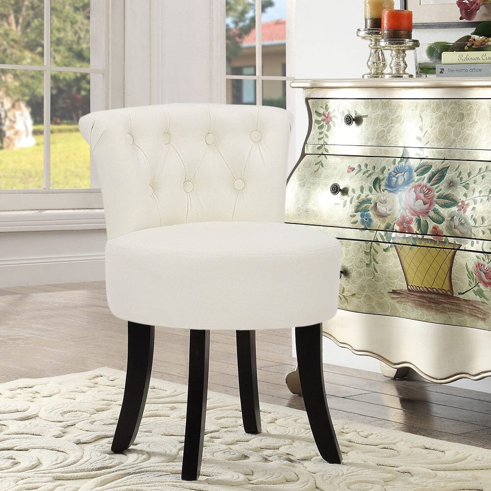 Modern Upholstered Buttoned Stool for Dressing Table Cocktail Chairs Living and Home White Linen 1 Unit