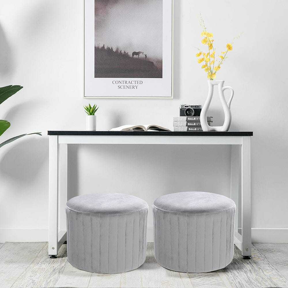 Diameter 40cm Round Pouf Footstool Velvet Ottoman Footstools Living and Home Grey 2 Units