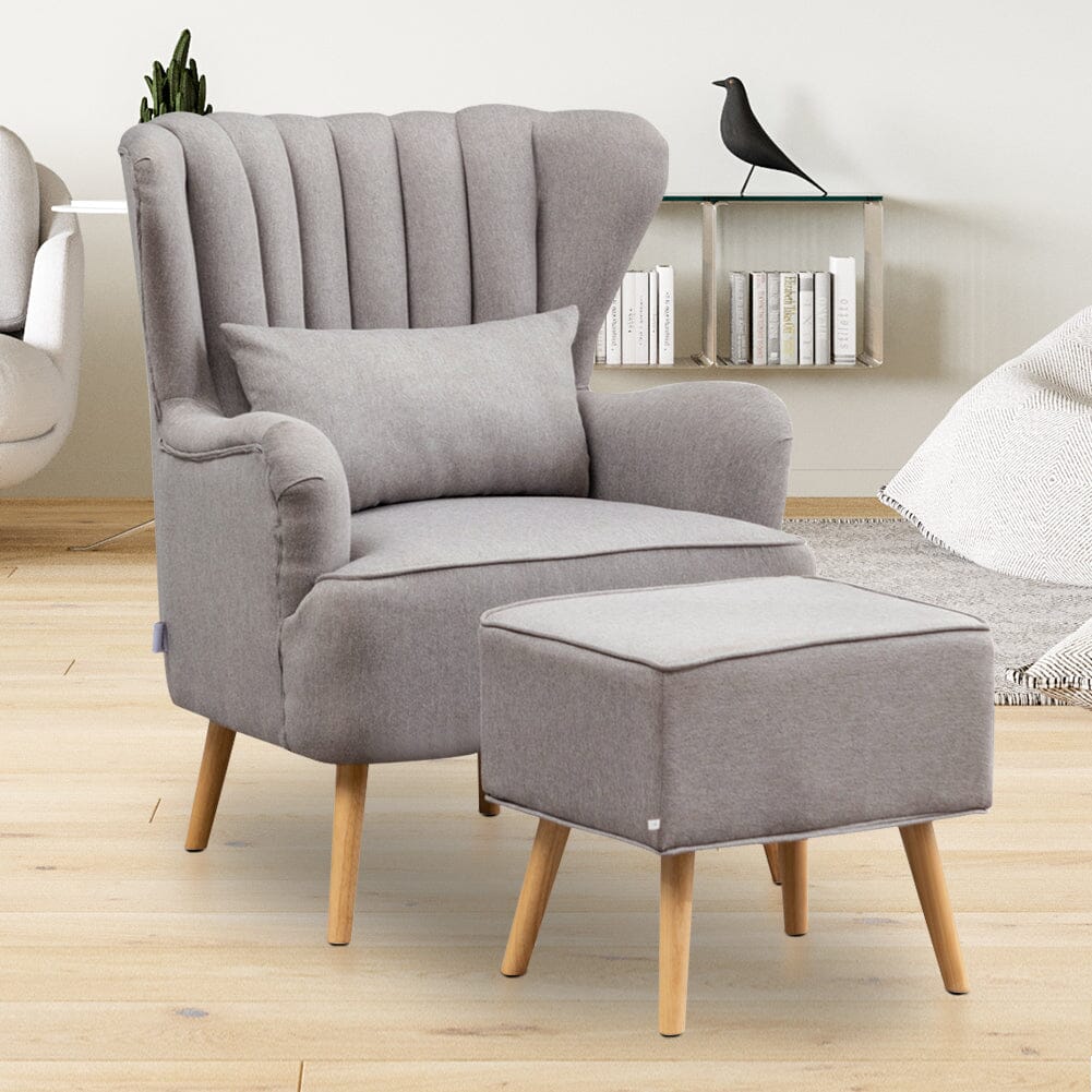 Contemporary Wing Back Armchair and Ottoman Set with Cushion and Footstool Cocktail Chairs Living and Home