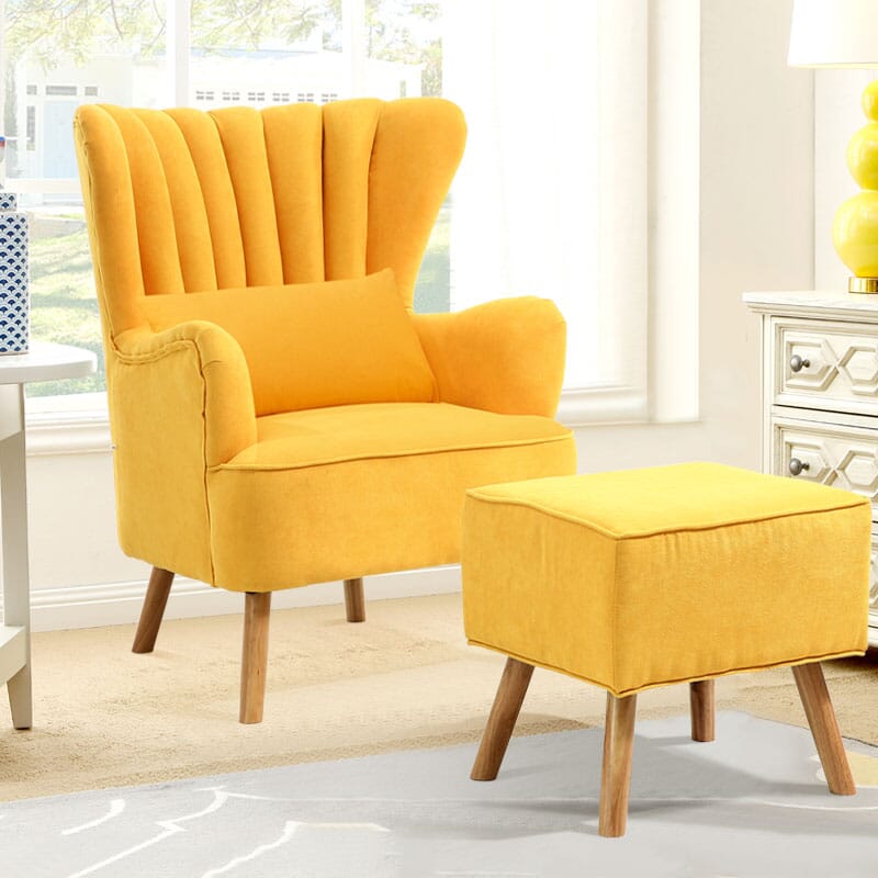 Contemporary Wing Back Armchair and Ottoman Set with Cushion and Footstool Cocktail Chairs Living and Home Yellow