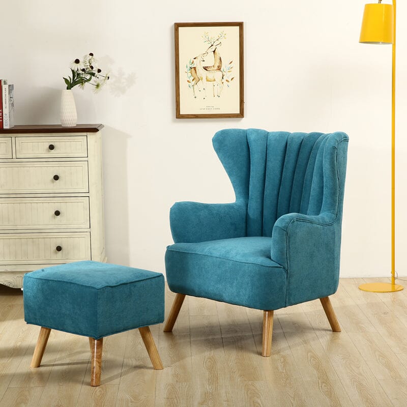 Contemporary Wing Back Armchair and Ottoman Set with Cushion and Footstool Cocktail Chairs Living and Home