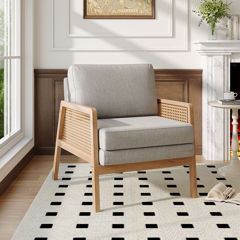 Cushioned Wood Armchair with Wooden Frame Armchair Living and Home 1 Unit