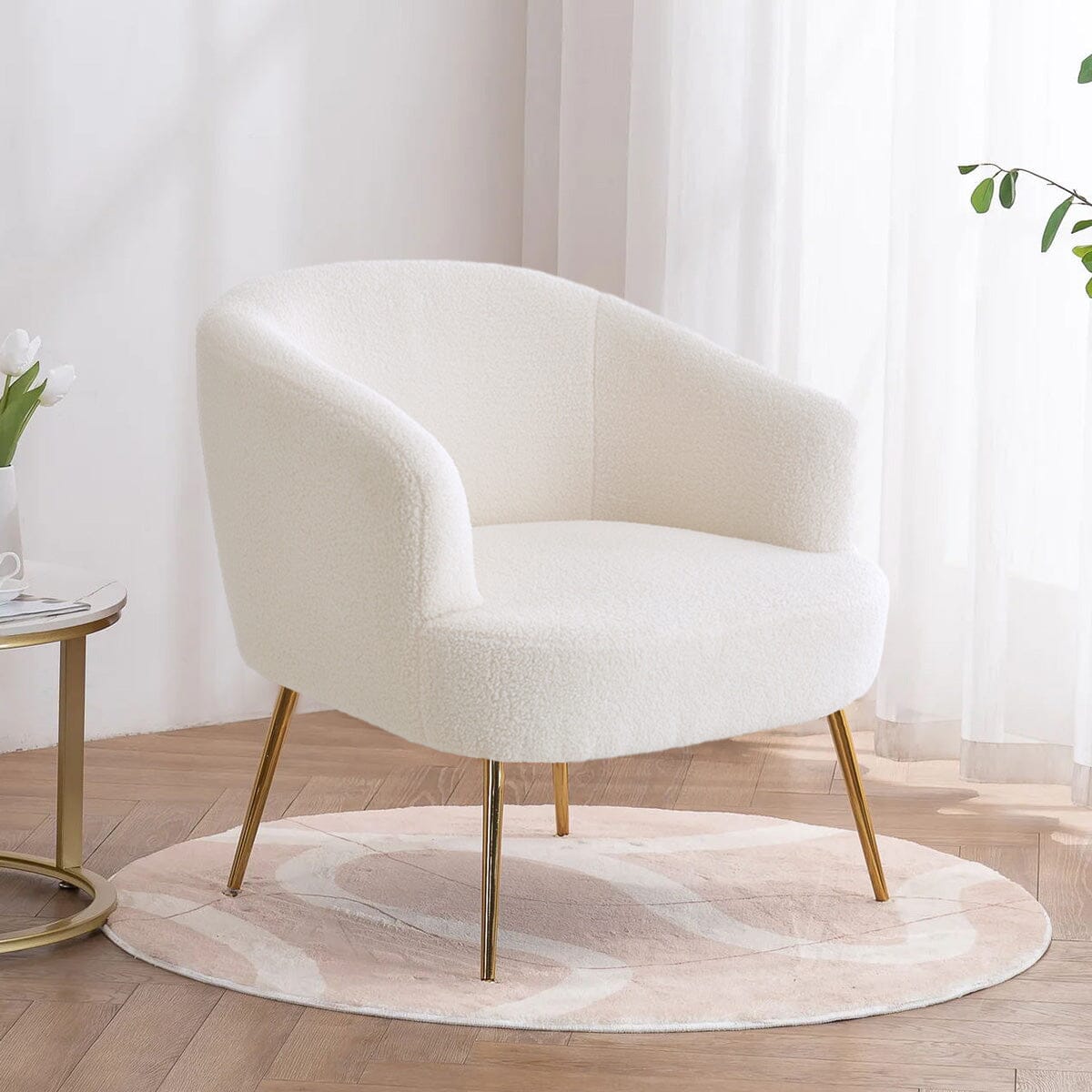White Teddy Fabric Armchair with Metal Legs Armchair Living and Home 2 Units