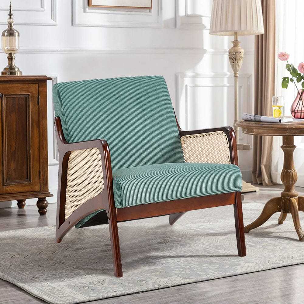 Corduroy Armchair with Rattan Armrest Armchair Living and Home 1 Unit