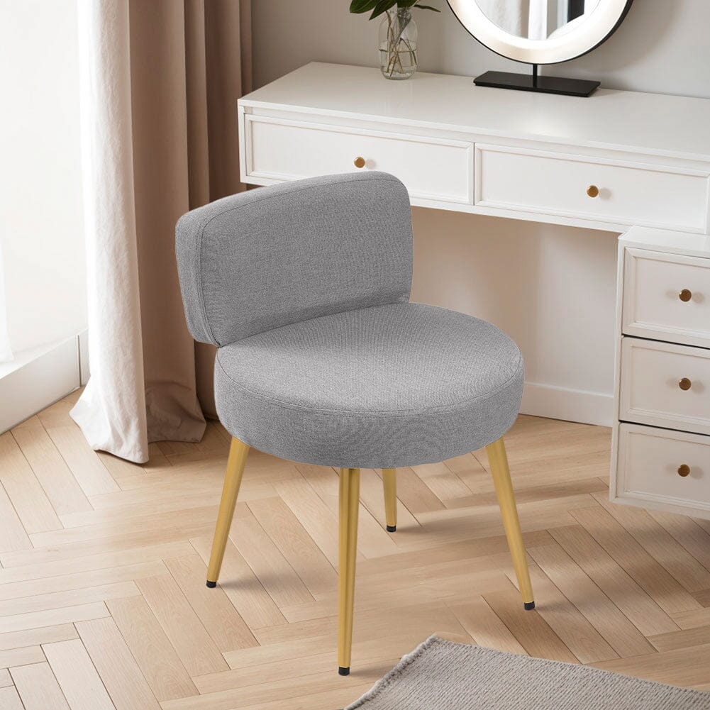 Linen Vanity Stool Chair with Metal Legs Cocktail Chairs Living and Home 1 Unit