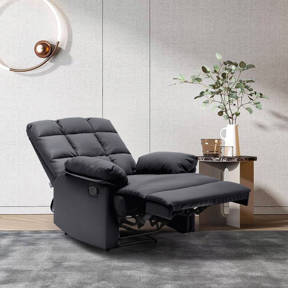 Faux Leather Upholstered Recliner Armchair Armchair Living and Home Black Faux leather