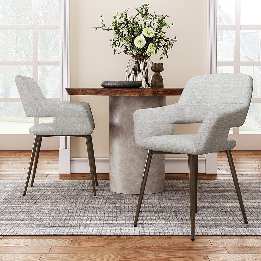 Set of 2 Grey Linen Dining Chair with Metal Legs Dining Chairs Living and Home