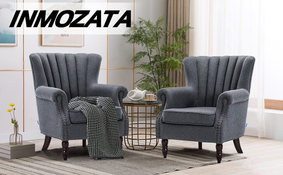 Vintage Linen Upholstered Wing Back Armchair Armchair Living and Home 2 Units