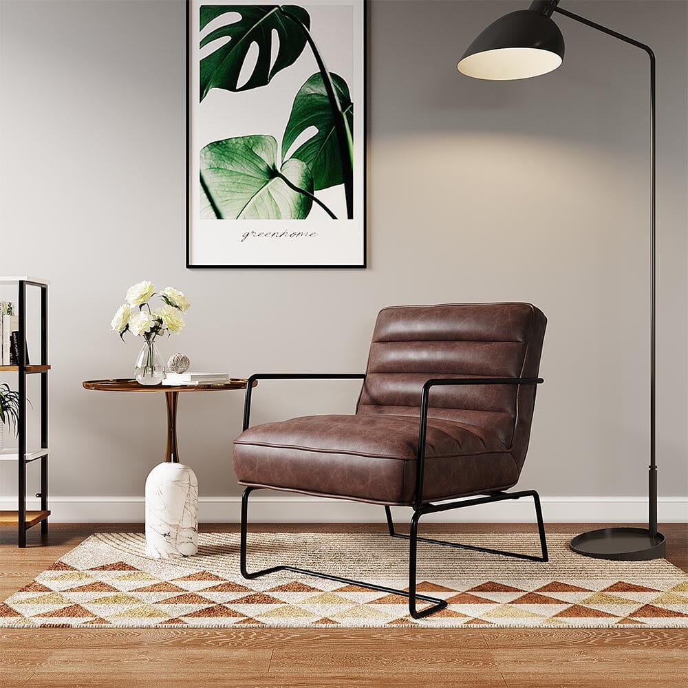 Retro Style PU leather Upholstered Armchair Metal Base Office