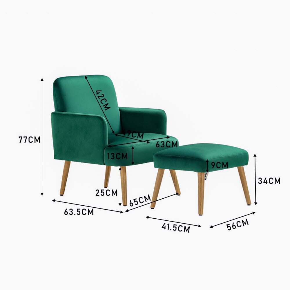 Wooden Legs Velvet Armchair Chair with Footrest Armchair Living and Home