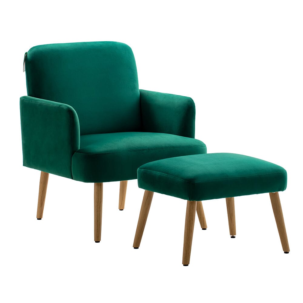 Wooden Legs Velvet Armchair Chair with Footrest Armchair Living and Home
