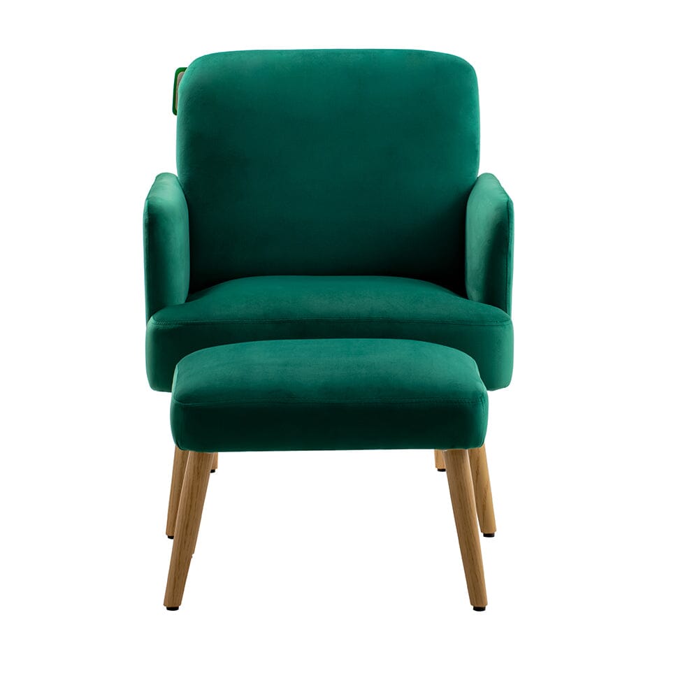 Wooden Legs Velvet Armchair Chair with Footrest Armchair Living and Home