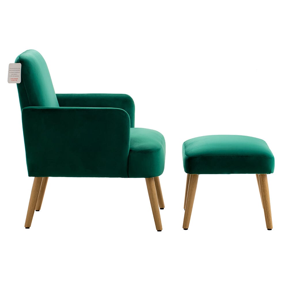 Wooden Legs Velvet Armchair Chair with Footrest Armchair Living and Home