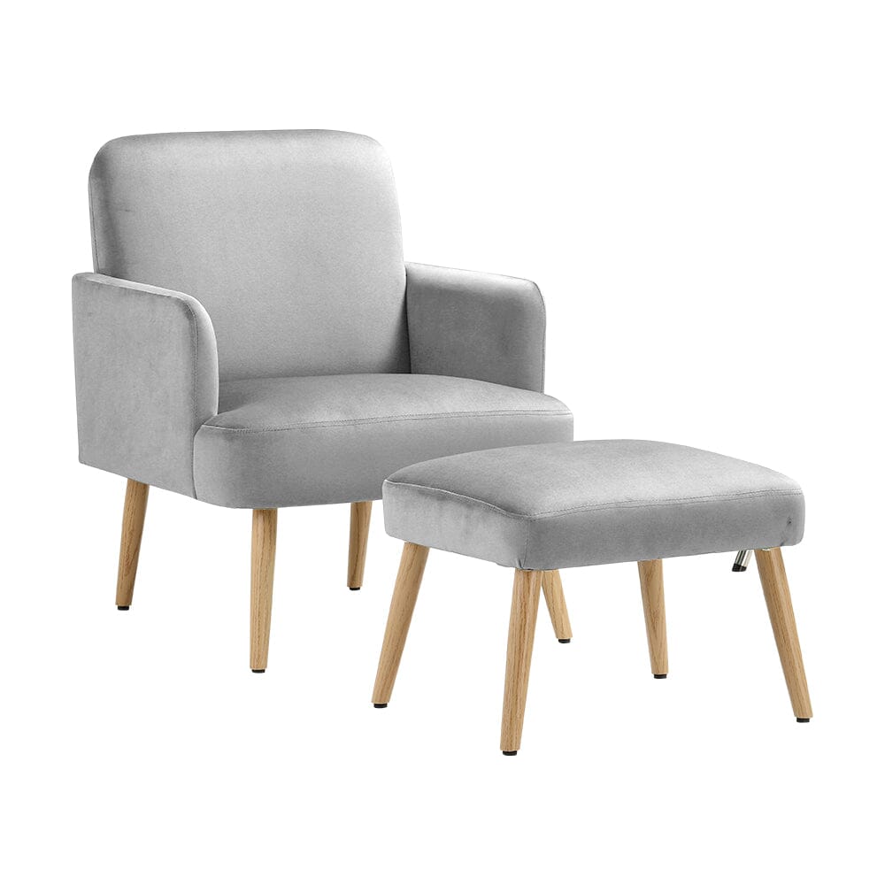 Wooden Legs Velvet Armchair Chair with Footrest Armchair Living and Home