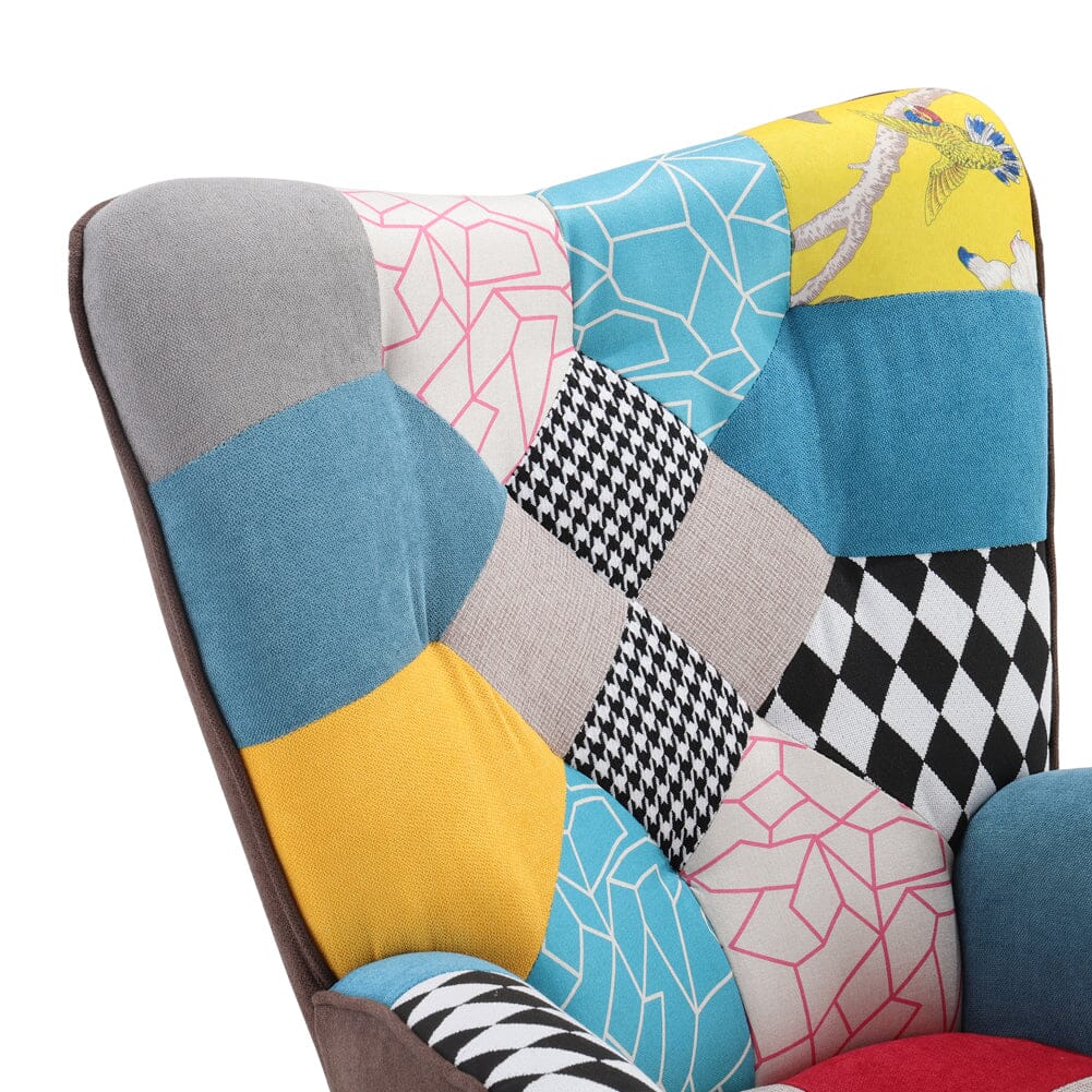 Multicolor Linen Upholstered Accent Chair with Wood Legs Wingback Chairs Living and Home