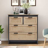 80cm Wide Wooden Vintage Storage Cabinet with Rattan Drawer Console Table Cabinets Living and Home 